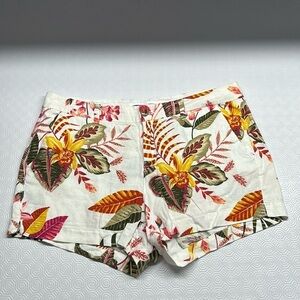 Old Navy Everyday Linen Shorts Mid Rise Hawaiian Print Size 12 Winter White